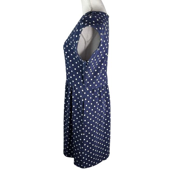 Maison Jules French Terry V-Neck Fit and Flare Dress Polka Dot Navy Blue White L - Picture 4 of 8